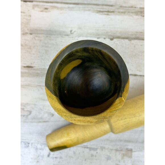 Two Toned Wood Mortar and Pestle Smashing and Grinding Kitchen Tool - Picture 4 of 8